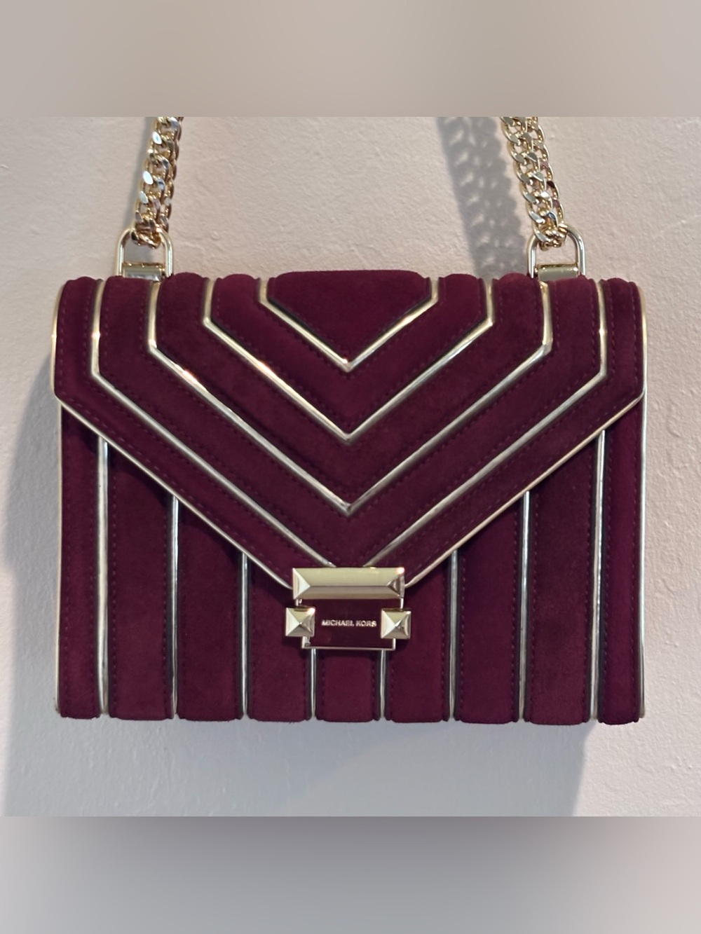 Final sale New Michael Kors Whitney quilted oxblood leather suede shoulder bag - Picture 11 of 16